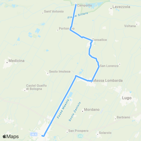 Tper BO Imola - Massalombarda - Conselice - Campotto map