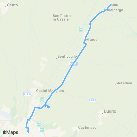 Tper BO Bologna - (Corticella) - Altedo - Malalbergo - Gallo Ferrarese map