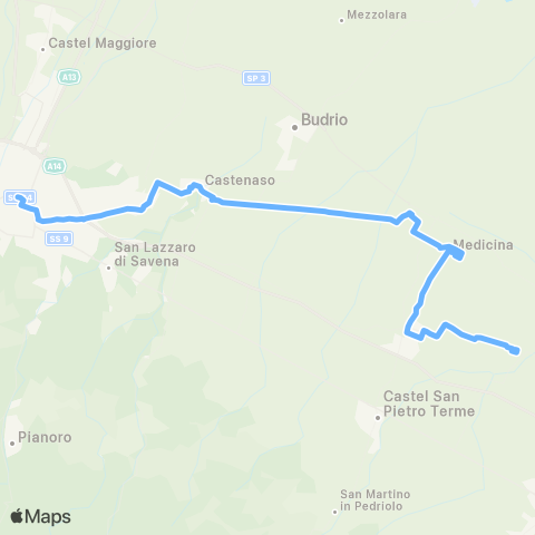 Tper BO Bologna - Castenaso - (Budrio) - Medicina / Castel Guelfo / Sesto Imolese - Massalombarda - Lugo map