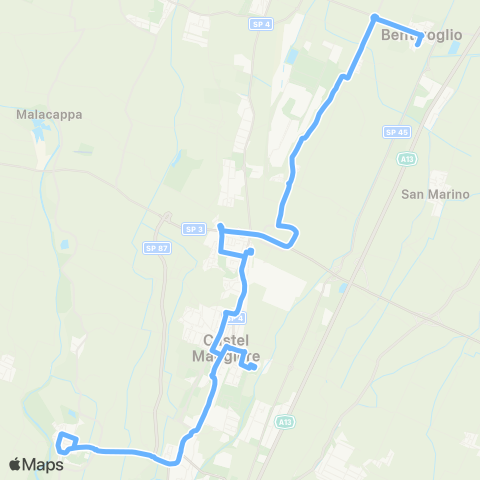 Tper BO Prontobus Trebbo - Castel Maggiore - Funo - Ospedale di Bentivoglio map