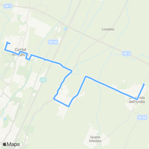 Tper BO Granarolo - Viadagola - Cadriano - Castel Maggiore - IIS Keynes map