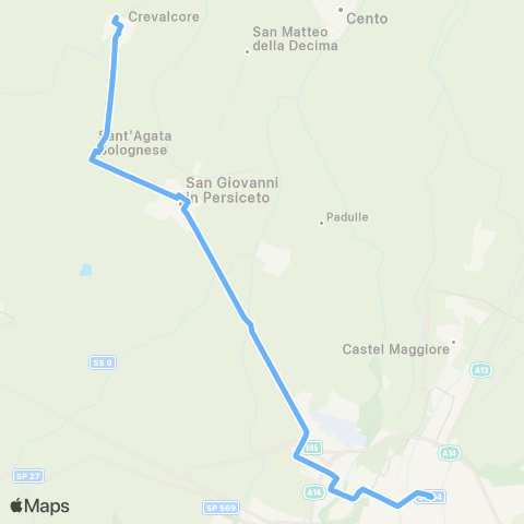 Tper BO Bologna - San Giovanni in Persiceto - Sant'Agata Bollognese - Crevalcore map