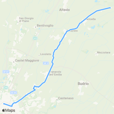 Tper BO Bologna Piazza dei Martiri - Granarolo dell'Emilia - Minerbio - Baricella - Mondonuovo map