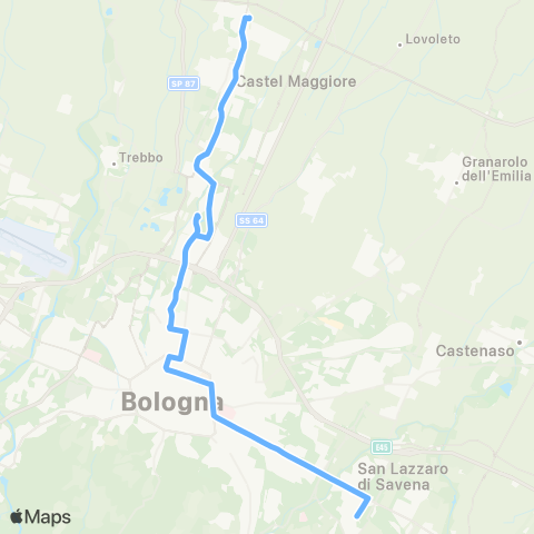 Tper BO Funo - Castel Maggiore - Corticella - Stazione Centrale - Mazzini - San Lazzaro map