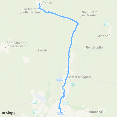 Tper FE Bondeno FS-Finale Emilia-Cento-Bologna map