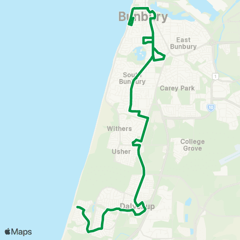 TransBunbury Bunbury - Dalyellup map