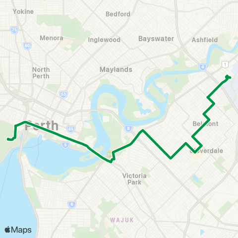 Transperth Elizabeth Quay - Perth Airport map