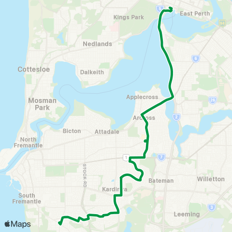 Transperth Elizabeth Quay - Hamilton Hill map