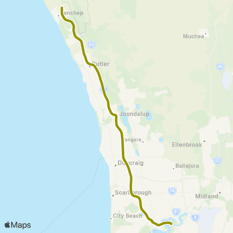 Transperth Yanchep map