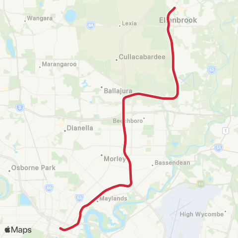 Transperth Ellenbrook map