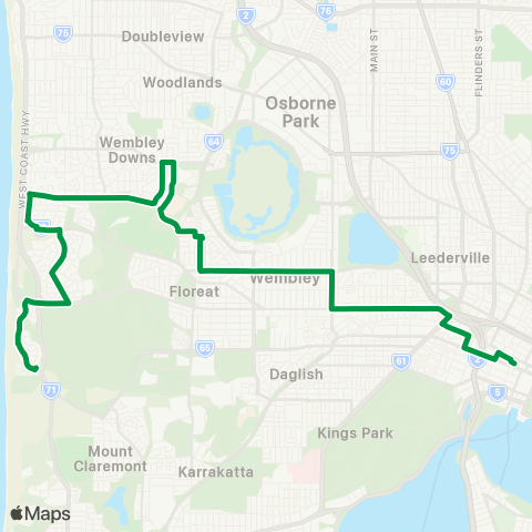 Transperth Perth - Wembley Downs map