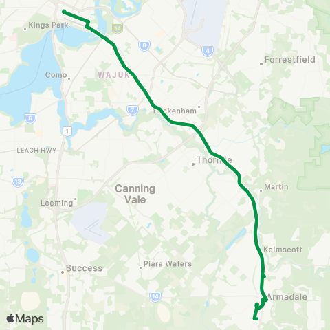 Transperth Elizabeth Quay - Armadale map
