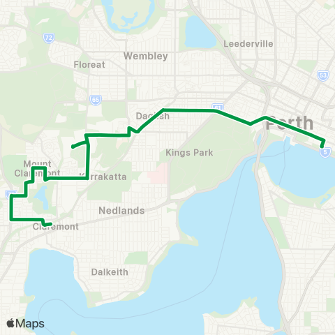 Transperth East Perth - Claremont map