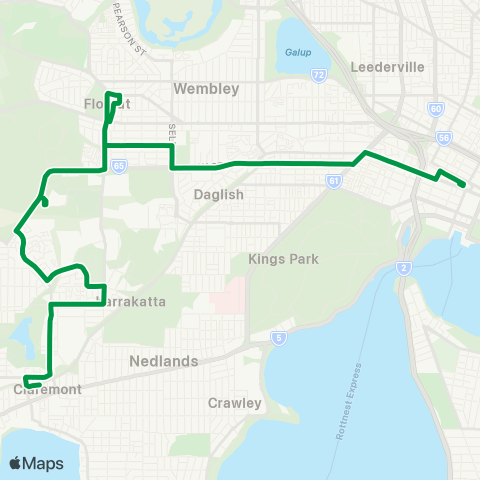 Transperth East Perth - Claremont map