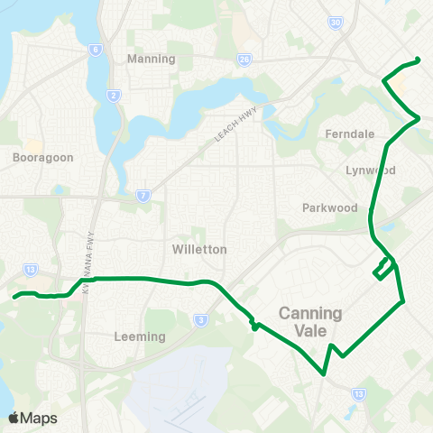 Transperth Murdoch U - Thornlie map