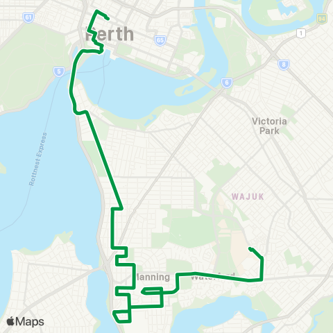 Transperth Elizabeth Qy - Curtin U map