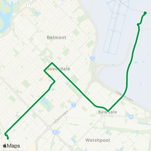 Transperth Kings Pk - Perth Airport map