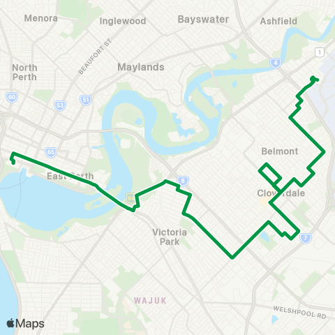 Transperth Elizabeth Qy - Redcliffe map