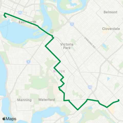 Transperth Elizabeth Qy - Cannington Curtin U map