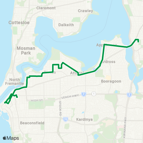 Transperth Fremantle - Como map