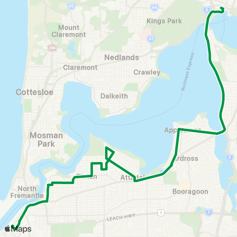 Transperth Fremantle - East Perth map