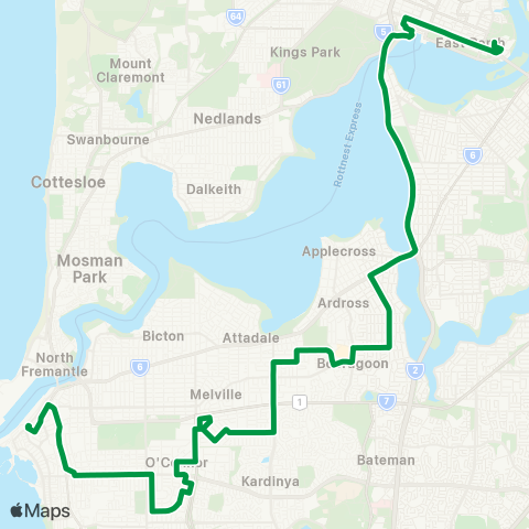 Transperth Fremantle - East Perth map