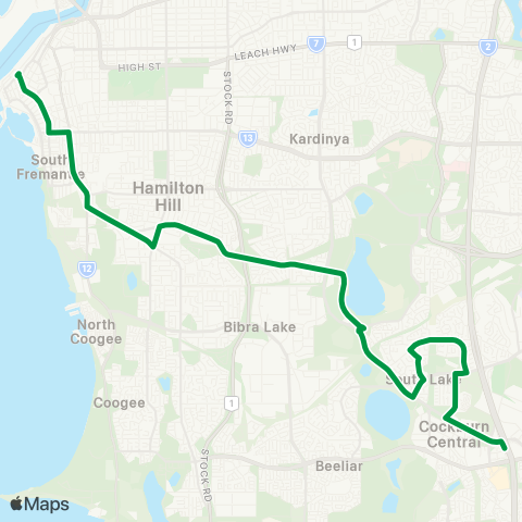 Transperth Cockburn Central - Fremantle map