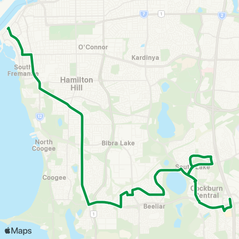 Transperth Cockburn Central - Fremantle map
