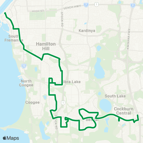 Transperth Cockburn Central - Fremantle map