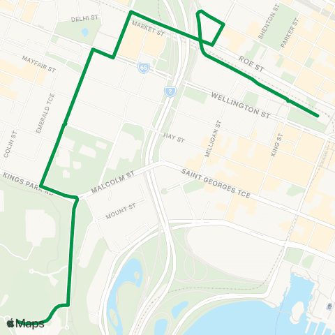 Transperth Elizabeth Quay - Kings Park map