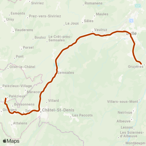 TPF - Transports publics fribourgeois Gruyères - Palézieux map
