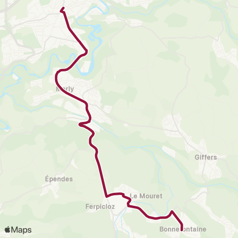 TPF - Transports publics fribourgeois Fribourg/Freiburg, gare rout. - Bonnefontaine, village map