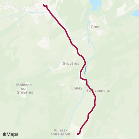 TPF - Transports publics fribourgeois Bulle, gare routière - Grandvillard, village map