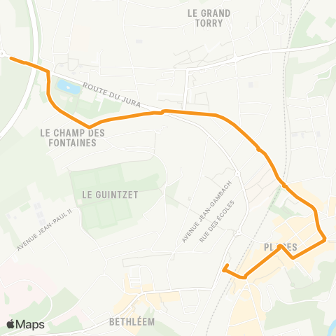 TPF - Transports publics fribourgeois Fribourg/Freiburg, gare rout. - Fribourg, Auge Sous-Pont map