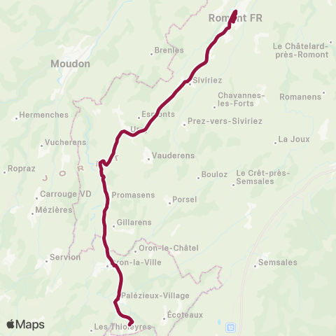 TPF - Transports publics fribourgeois Palézieux, gare - Romont FR, gare map