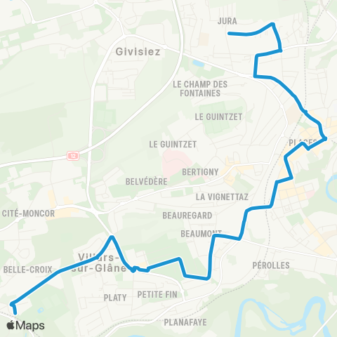 TPF - Transports publics fribourgeois Fribourg, Torry - Villars-sur-Glâne, gare map