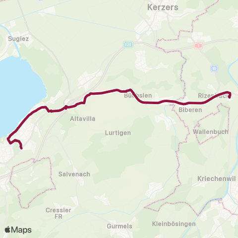 TPF - Transports publics fribourgeois Gümmenen, Bahnhof - Murten/Morat, Bahnhof map