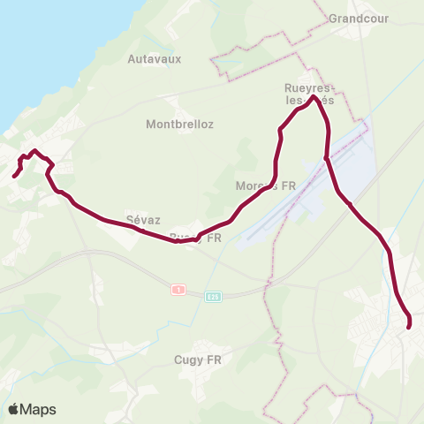 TPF - Transports publics fribourgeois Payerne, gare - Estavayer-le-Lac, gare rout. map