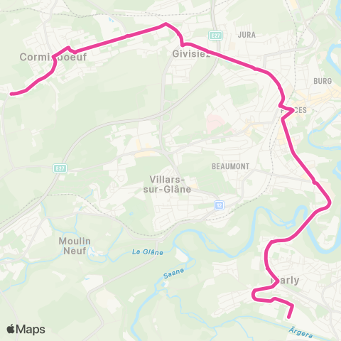 TPF - Transports publics fribourgeois Marly, piscine - Corminboeuf, anc. poste map