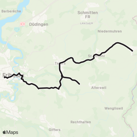 TPF - Transports publics fribourgeois Fribourg/Freiburg, gare rout. - Heitenried, Dorf map