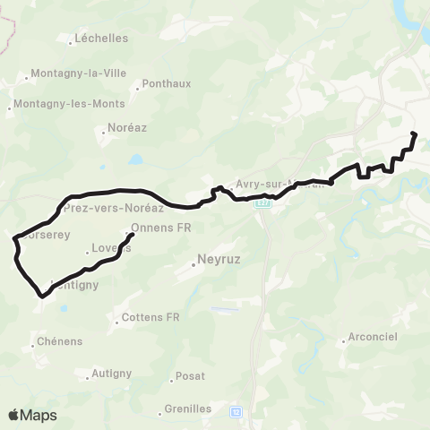 TPF - Transports publics fribourgeois Fribourg/Freiburg, gare rout. - Avry-Matran, gare map