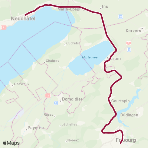 TPF - Transports publics fribourgeois Neuchâtel - Fribourg/Freiburg map