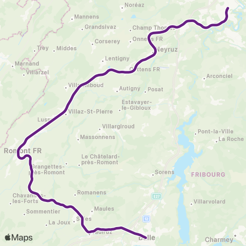 TPF - Transports publics fribourgeois Fribourg/Freiburg - Bulle map