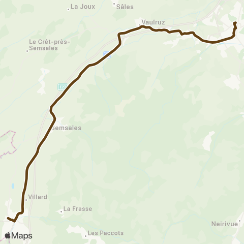TPF - Transports publics fribourgeois Châtel-St-Denis, gare - Bulle, Château-d'en-Bas map