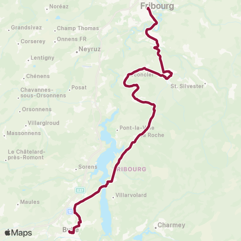 TPF - Transports publics fribourgeois Fribourg/Freiburg, gare rout. - Bulle, gare routière map