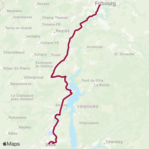 TPF - Transports publics fribourgeois Fribourg/Freiburg, gare rout. - Bulle, gare routière map