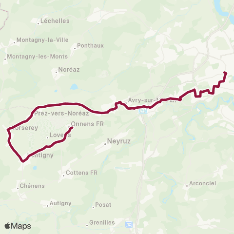 TPF - Transports publics fribourgeois Avry-Matran, gare - Fribourg/Freiburg, gare rout. map
