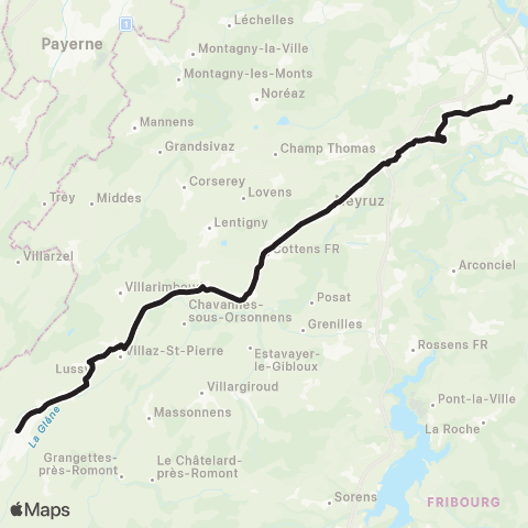 TPF - Transports publics fribourgeois Romont FR, gare - Fribourg/Freiburg, gare rout. map