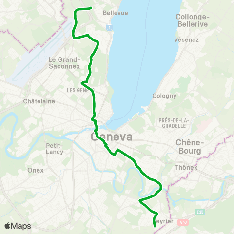 tpg - Transports publics genevois Veyrier, Tournettes - Bellevue GE, Valavran map