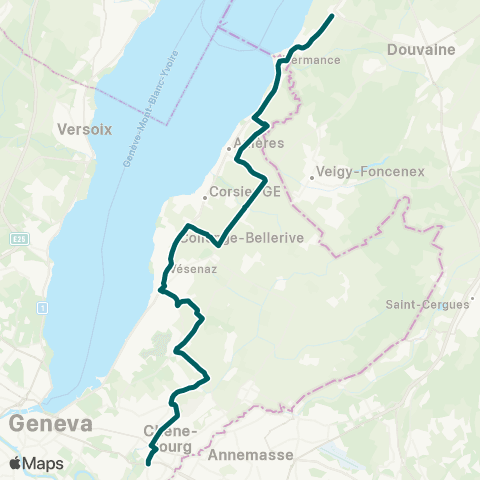 tpg - Transports publics genevois Hermance, village - Thônex, Sous-Moulin map